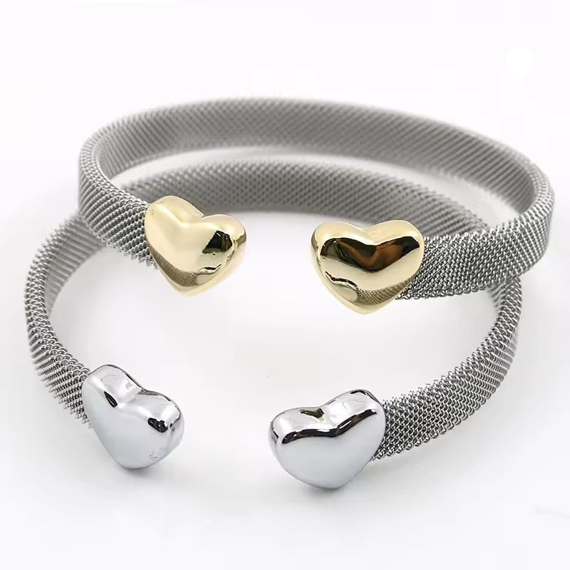 Fashion Heart  Stainless Steel Open Cuff  Bangles